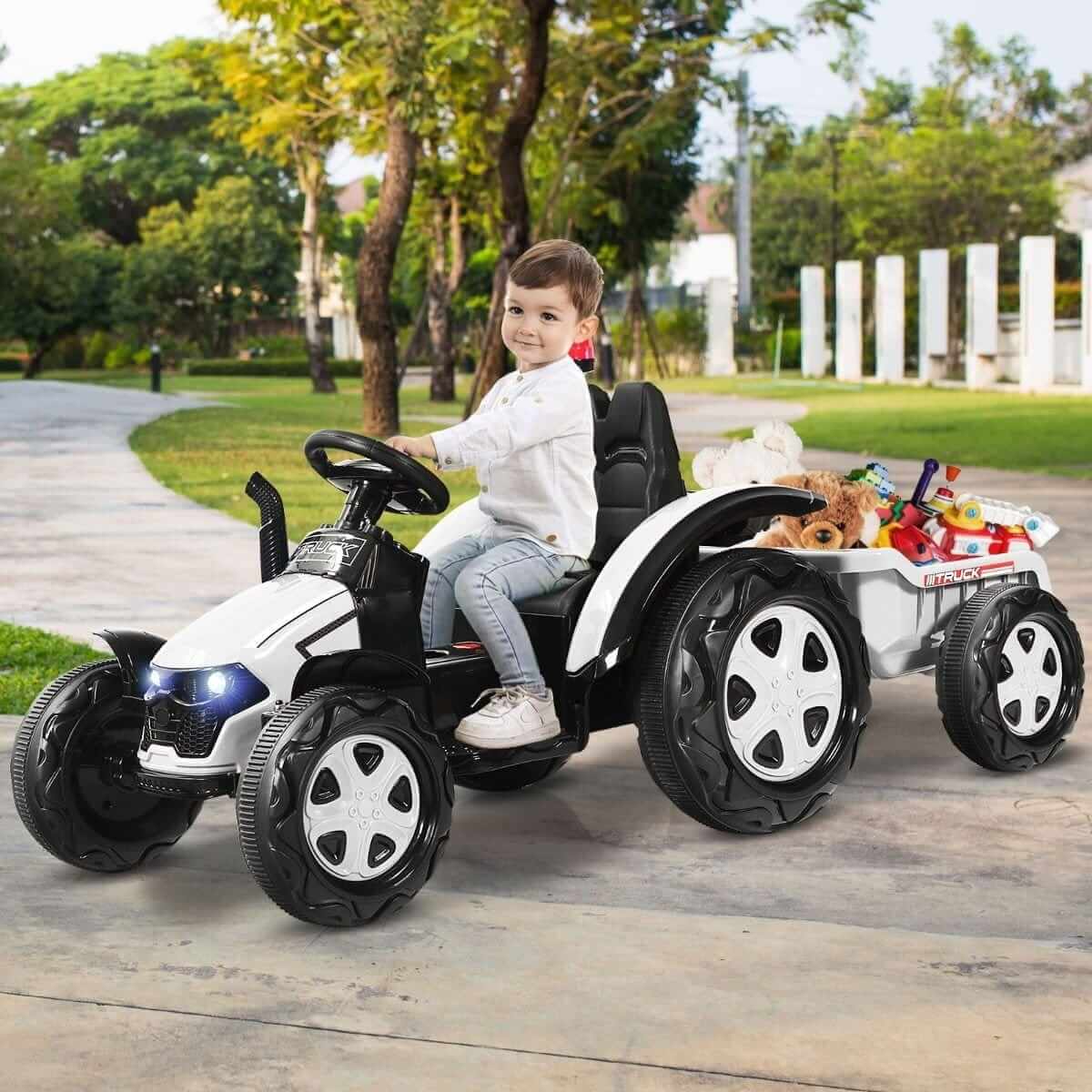 Elektrinis Traktoriukas Vaikams Su Priekaba Ir Nuotolinio Valdymo Pulteliu Transporto Priemonės