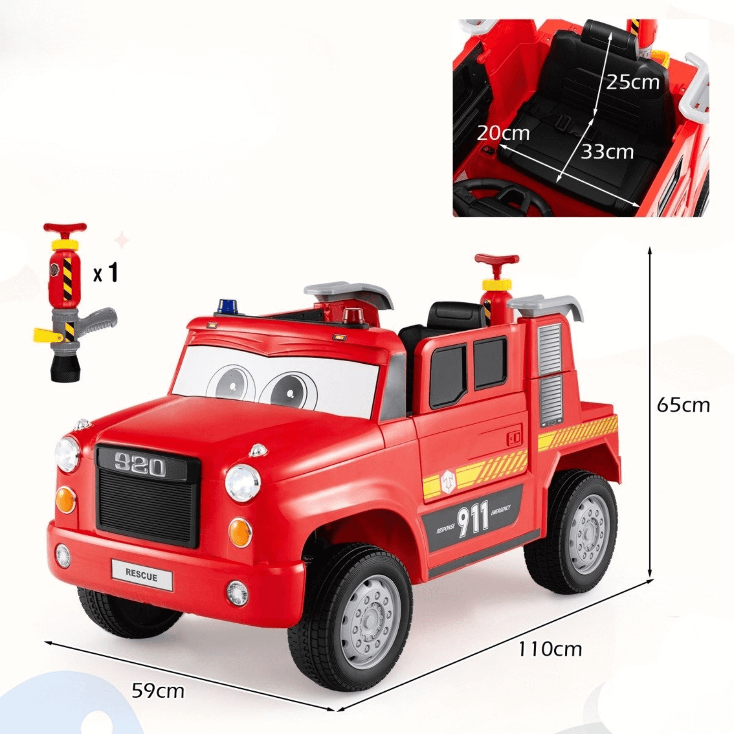 Elektrinis Vaikiškas Gaisrinės Automobilis Su Vandens Patranka Raudonas Elektriniai Automobiliai