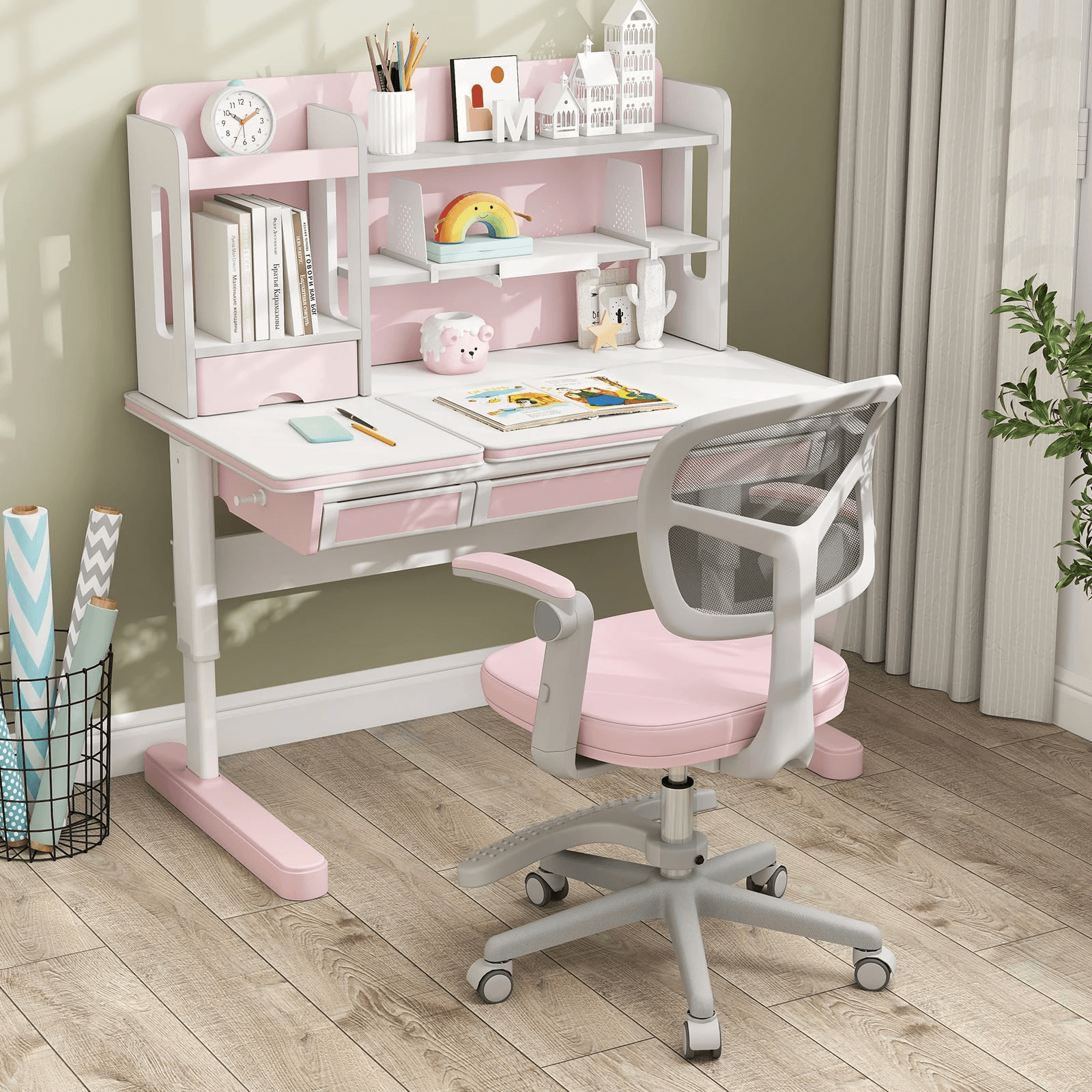 Ergonominė Vaikiška Rašomojo Stalo Kėdė Su Pakoja Rožinė Rašomojo Stalo Kėdės