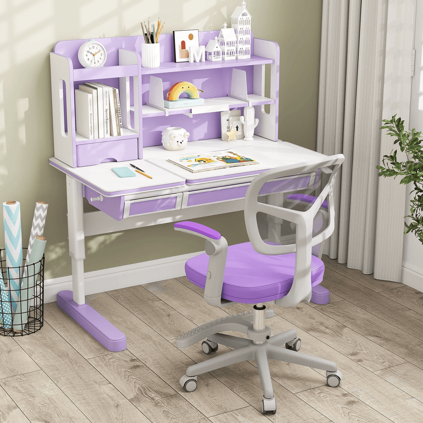 Ergonominė Vaikiška Rašomojo Stalo Kėdė Su Pakoja Violetinė Rašomojo Stalo Kėdės