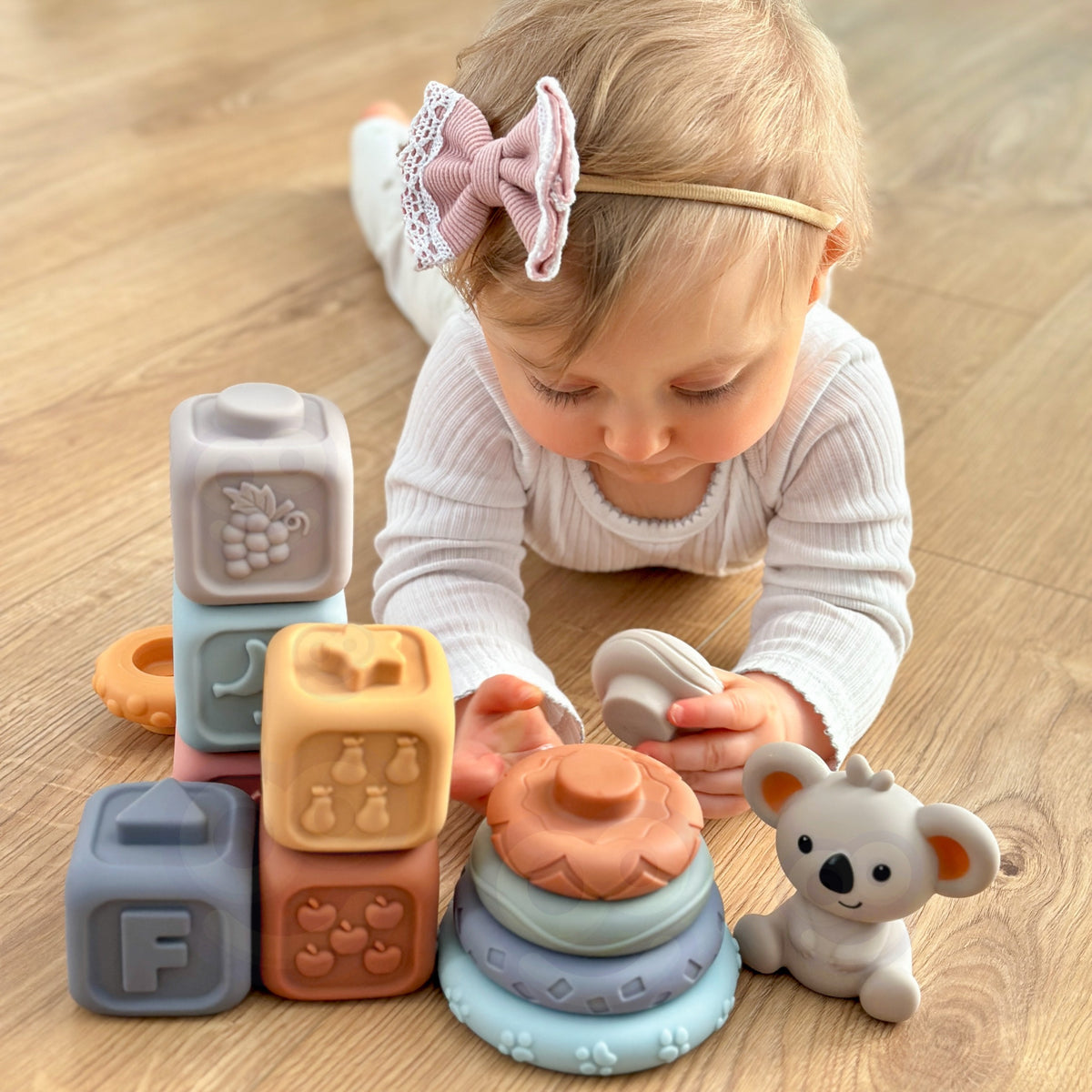 Woopie Baby minkštos sensorinės kaladėlės 3in1 „Meškiukas“ – 4 nuotrauka