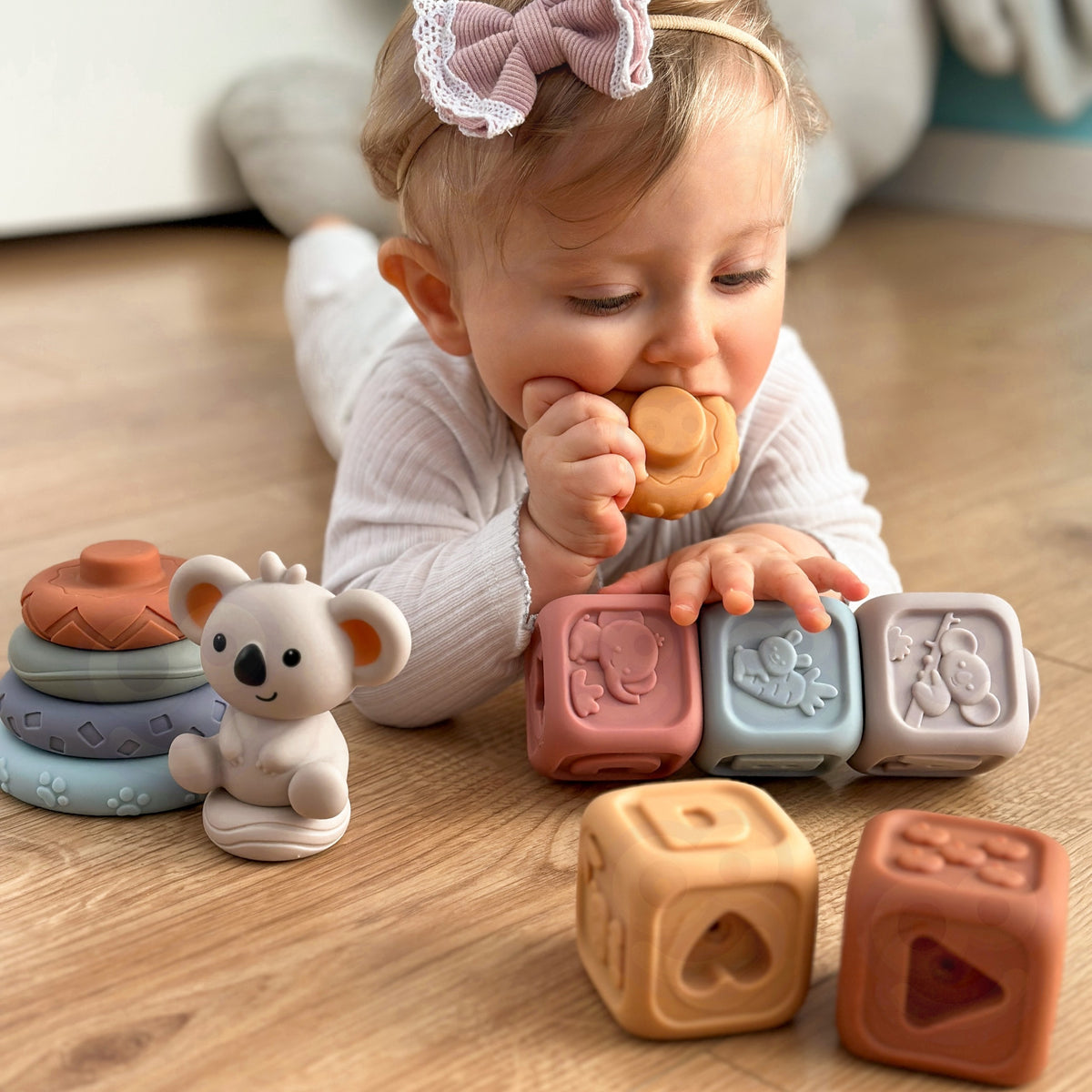 Woopie Baby minkštos sensorinės kaladėlės 3in1 „Meškiukas“ – 5 nuotrauka