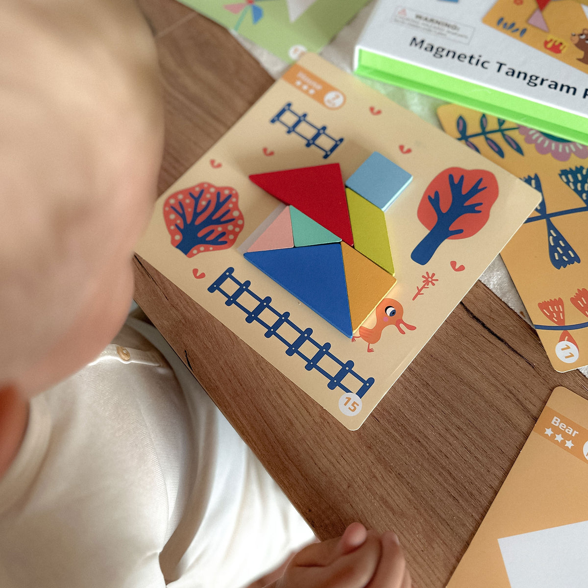 Tooky Toy medinė tangramo dėlionė, 18 dalių – nuotrauka 3