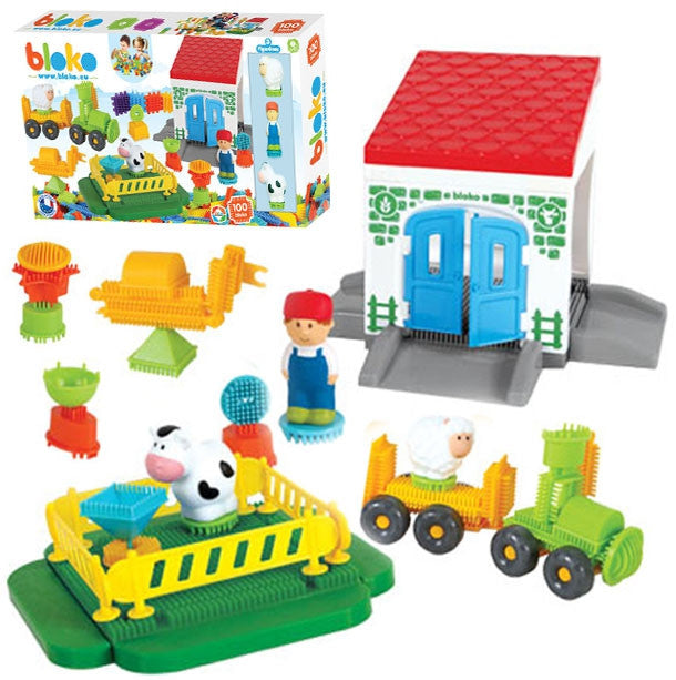 Mochtoys „Pin Bricks“ kaladėlės „Ferma“, 100 vnt. ir 3 figūrėlės – 1