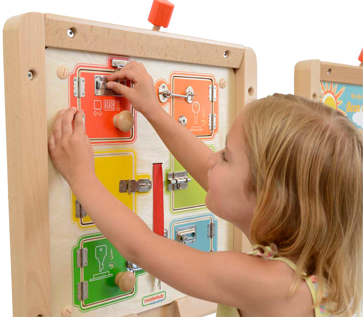 Masterkidz sieninė spynų atidarymo Montessori veiklos lenta – nuotrauka 3
