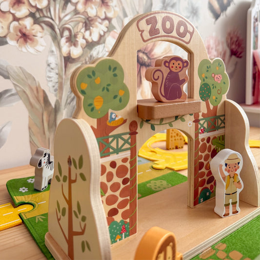 Tooky Toy nešiojamas medinis zoologijos sodo rinkinys