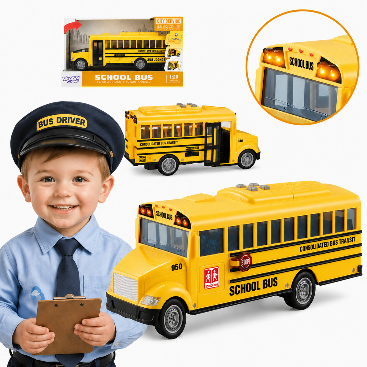 Woopie mokyklinis autobusas su šviesomis ir garsais, 1:20 – 1