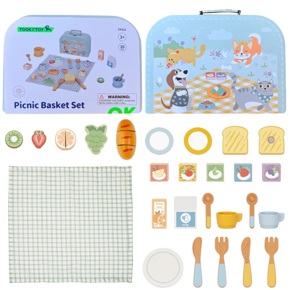Tooky Toy medinis pikniko rinkinys lagaminėlyje – 12