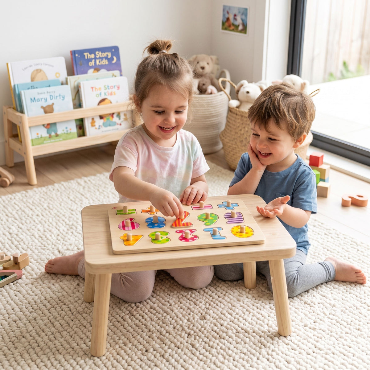 Tooky Toy medinė skaičių dėlionė su rankenėlėmis – nuotrauka 3