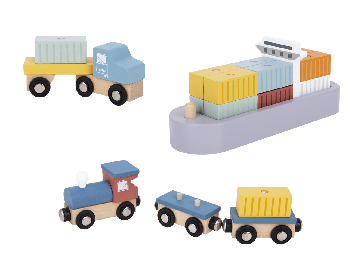 Tooky Toy medinis uosto rinkinys su kranu ir transportu – 9