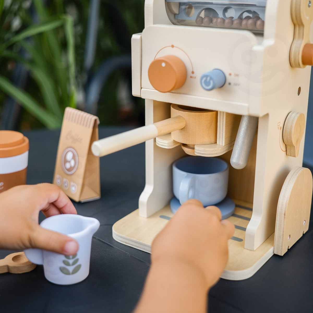 Tooky Toy medinis baristos kavos aparatas su priedais