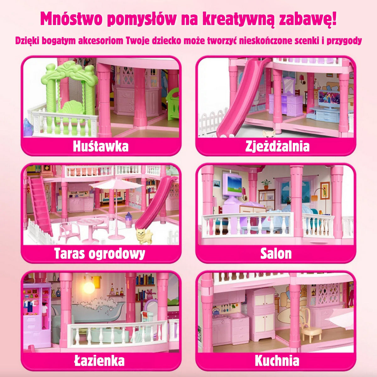 Woopie apšviečiamas lėlių namas su lėle, 296 dalys