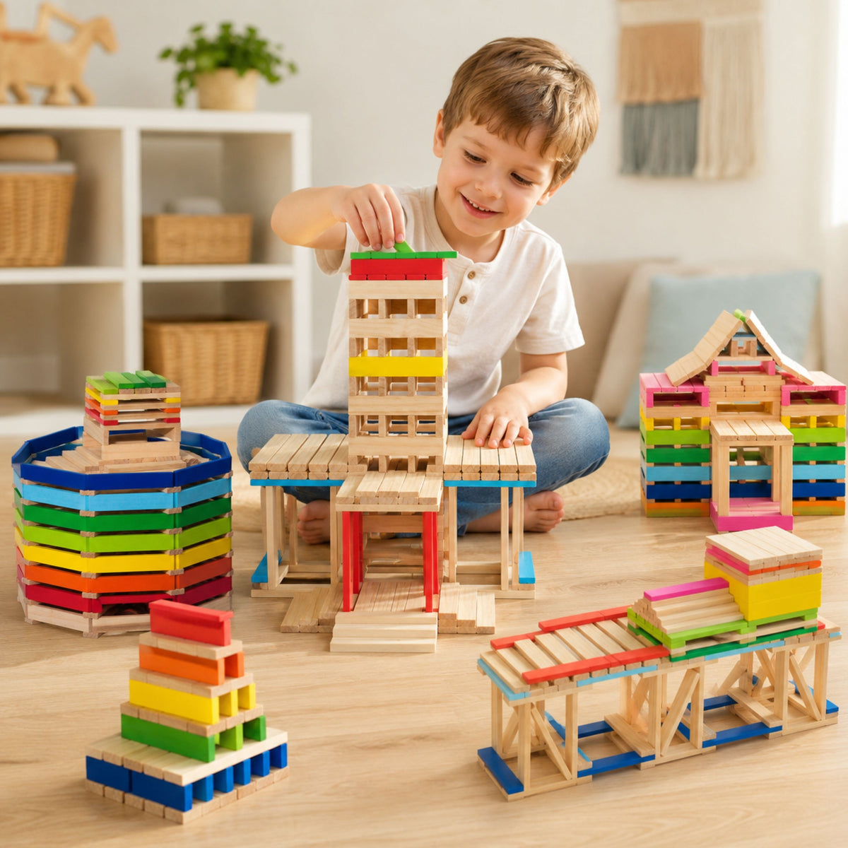 Viga medinės architektūrinės kaladėlės „Pastatai“, 250 dalių – 2 nuotrauka