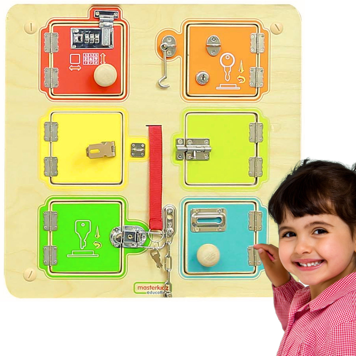 Masterkidz sieninė spynų atidarymo Montessori veiklos lenta – nuotrauka 1