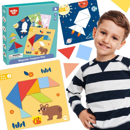 Tooky Toy medinė tangramo dėlionė, 18 dalių – nuotrauka 1