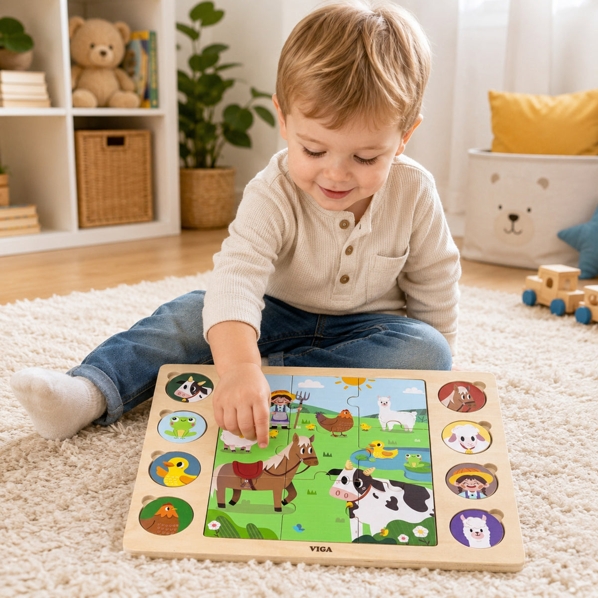 Viga medinė šešėlių dėlionė „Ūkis“, 17 dalių – nuotrauka 3