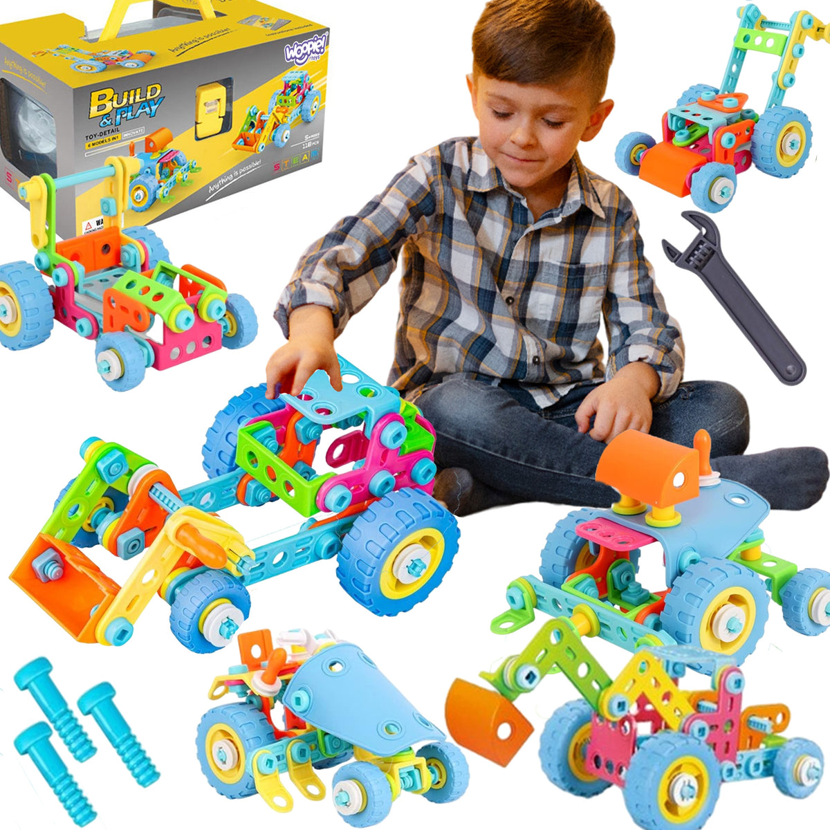 Woopie transporto priemonių konstruktorius 6in1 STEM, 118 dalių – 1 nuotrauka