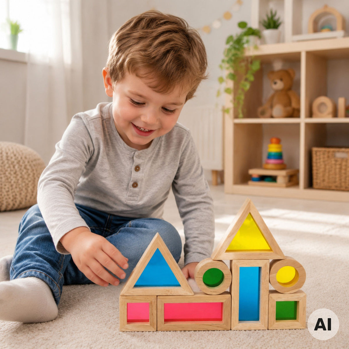 Tooky Toy medinės veidrodinės kaladėlės, 8 dalys – 2 nuotrauka