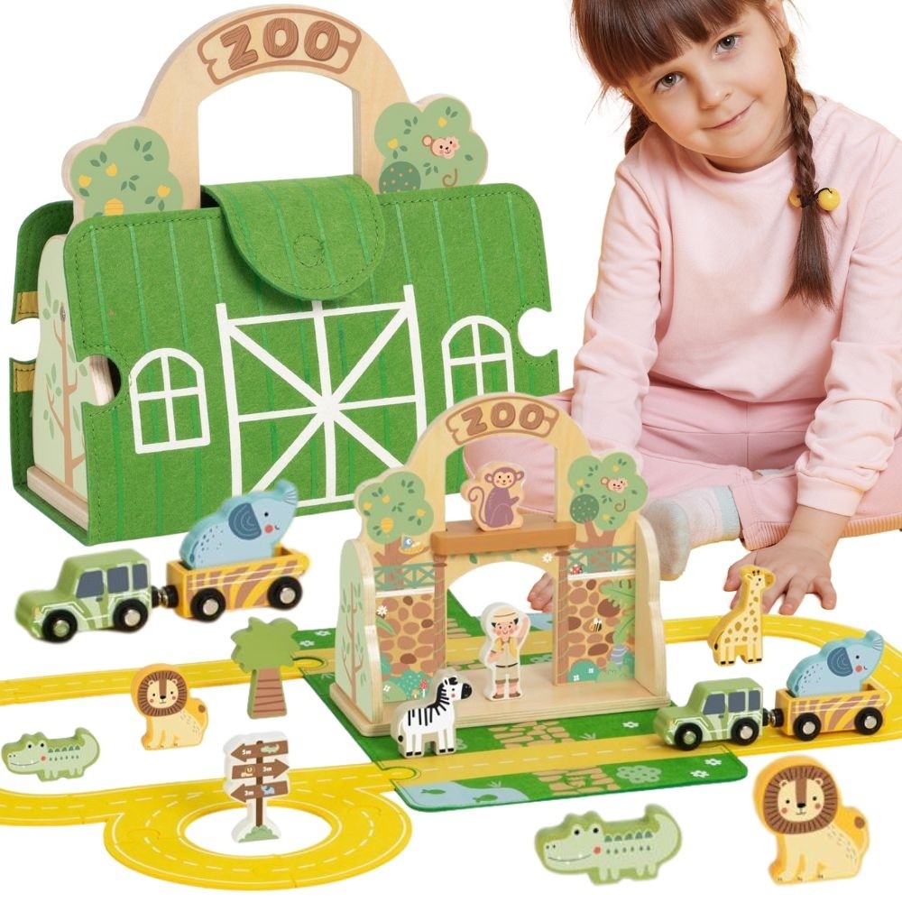 Tooky Toy nešiojamas medinis zoologijos sodo rinkinys