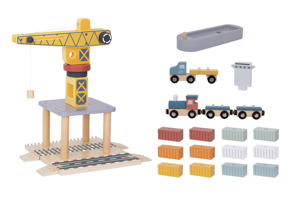 Tooky Toy medinis uosto rinkinys su kranu ir transportu – 11