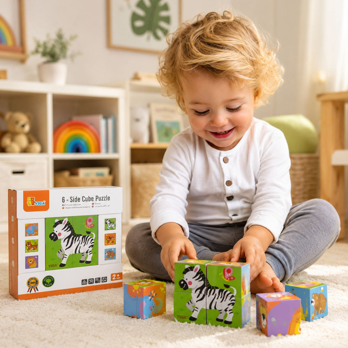 Viga medinė ZOO kubelių dėlionė – nuotrauka 3