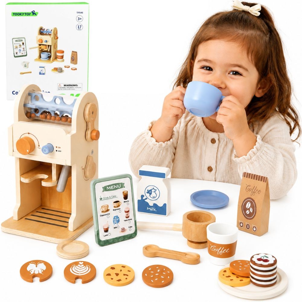 Tooky Toy medinis baristos kavos aparatas su priedais