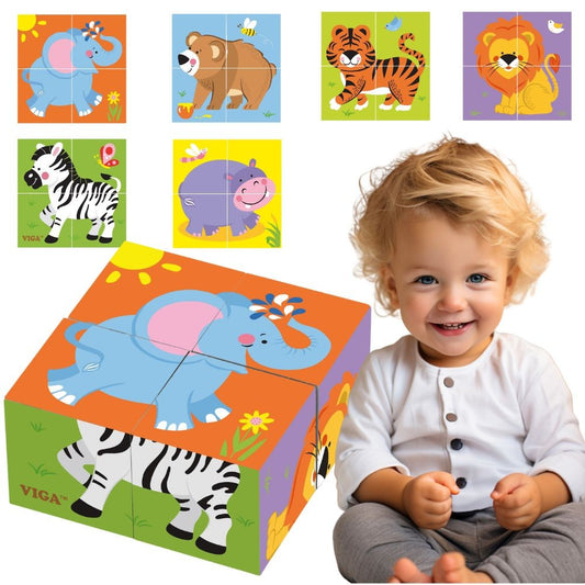 Viga medinė ZOO kubelių dėlionė – nuotrauka 1