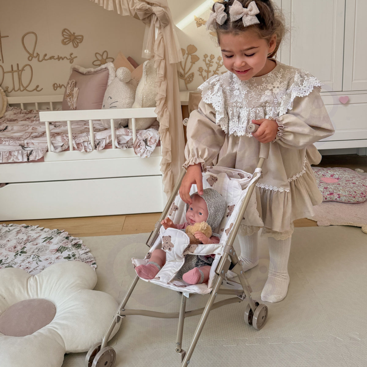 Woopie Royal vintažinis lėlių vežimėlis „Teddy Bear“ – nuotrauka 2