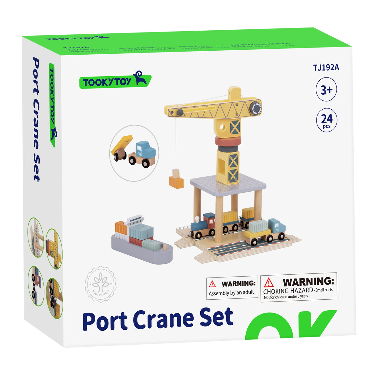 Tooky Toy medinis uosto rinkinys su kranu ir transportu – 12