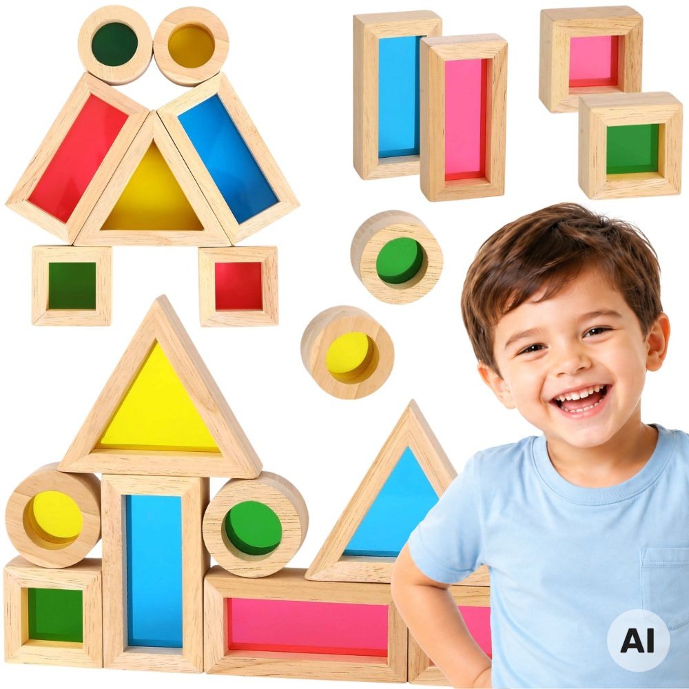 Tooky Toy medinės veidrodinės kaladėlės, 8 dalys – 1 nuotrauka