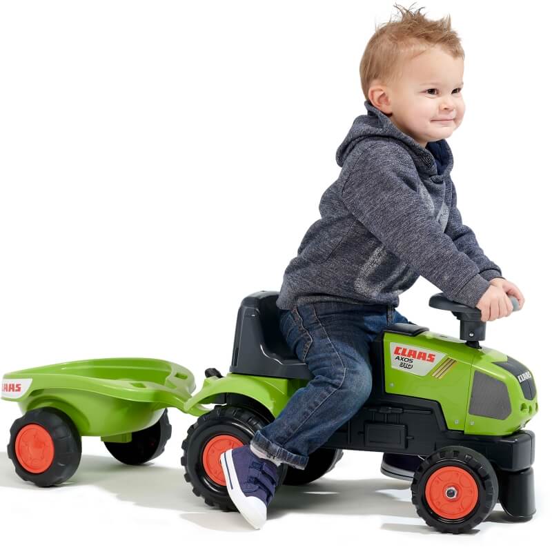 FALK Traktorek Baby Claas Axos 310 Zielony z Przyczepką od 1 roku Transporto Priemonės