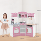Kampinė Medinė Vaikiška Virtuvėlė Su Daug Priedų, Rožinė Vaikiškos Virtuvėlės