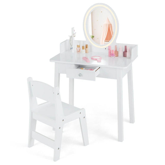 Kosmetinis Staliukas Su LED veidrodžiu Ir Kėdute, Baltas 1335 Kosmetinis Staliukas