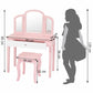 Kosmetinis Tualetinis Staliukas Rožinis Su Veidrodžiu Ir Kėdute 95 × 70 × 34 cm Kosmetinis Staliukas