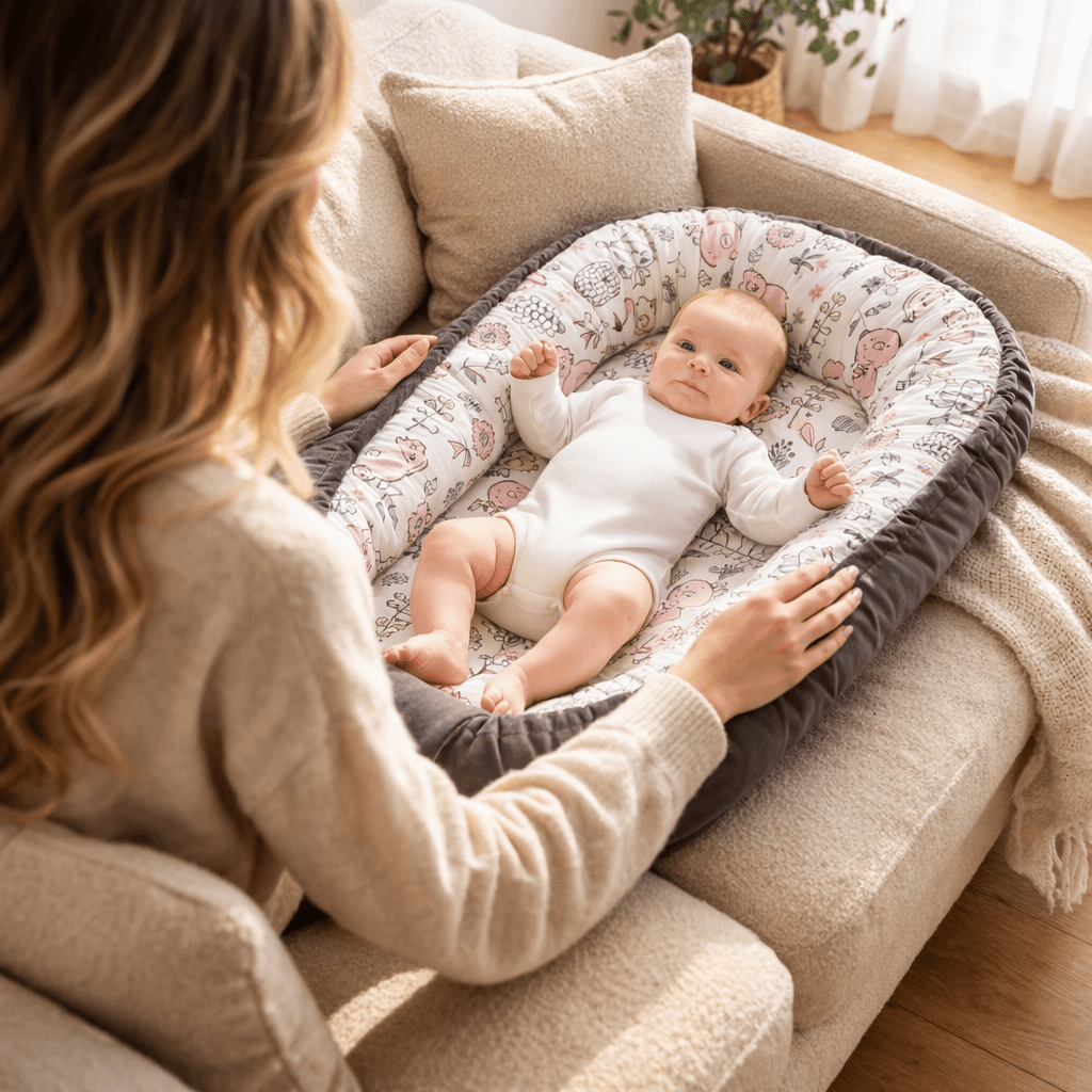 Kūdikio Lizdelis „Švelnus Velvet“, 95 × 61 cm Lizdelis kūdikiui