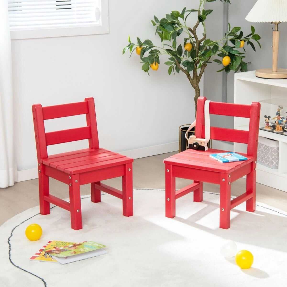 Labai Tvirtos 2 Vaikiškos Kėdutės Tinka Ir Lauke Raudonos  34 x 33 x 57 cm Staliukai Kėdutės
