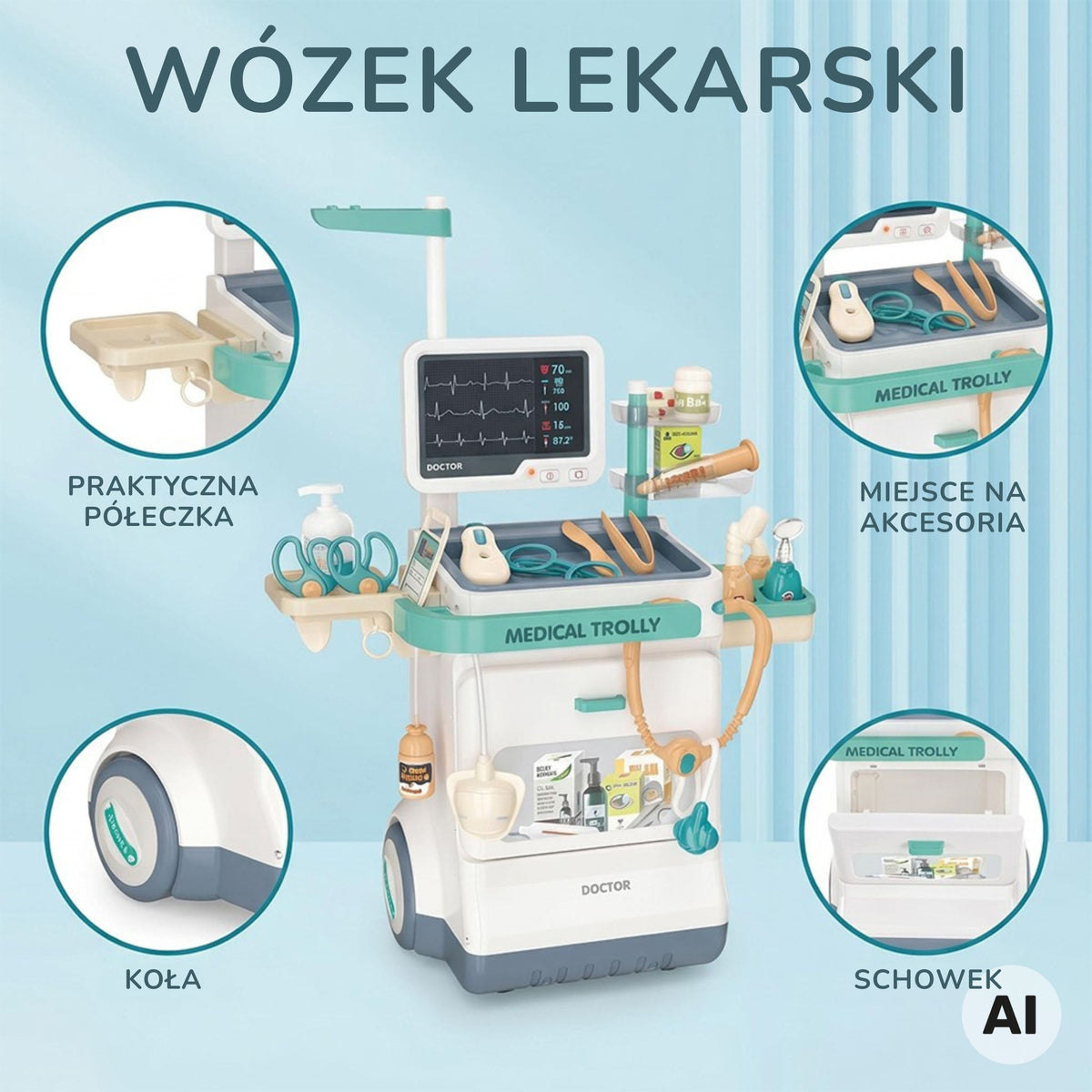 Woopie Interaktyvus Gydytojo Vežimėlis Su EKG, 26 Dalys