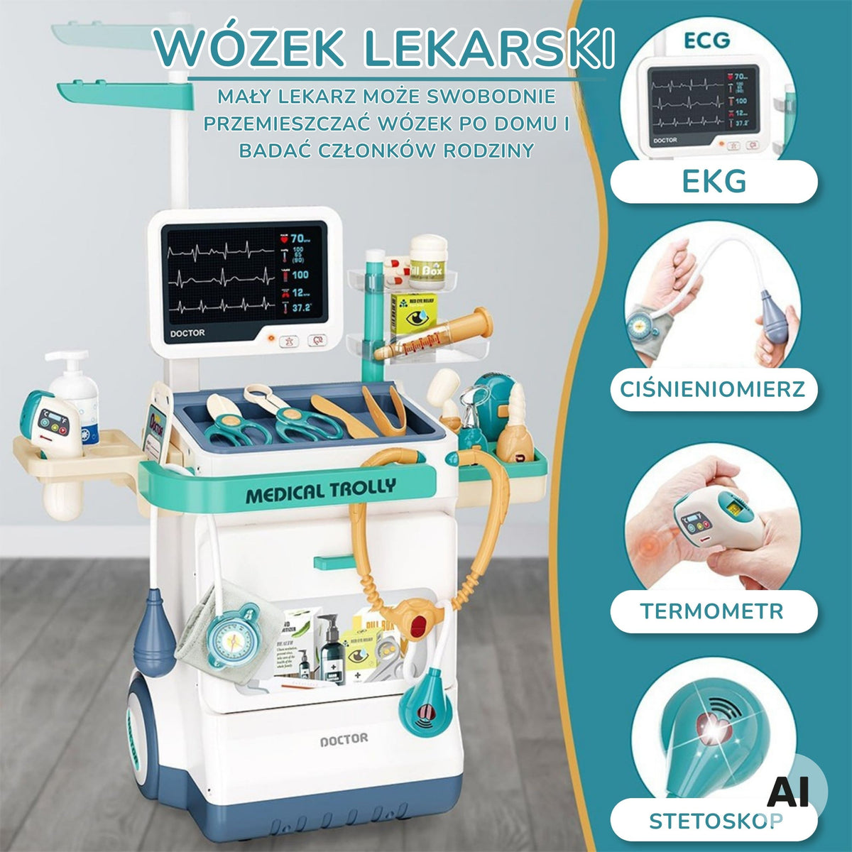 Woopie Interaktyvus Gydytojo Vežimėlis Su EKG, 26 Dalys