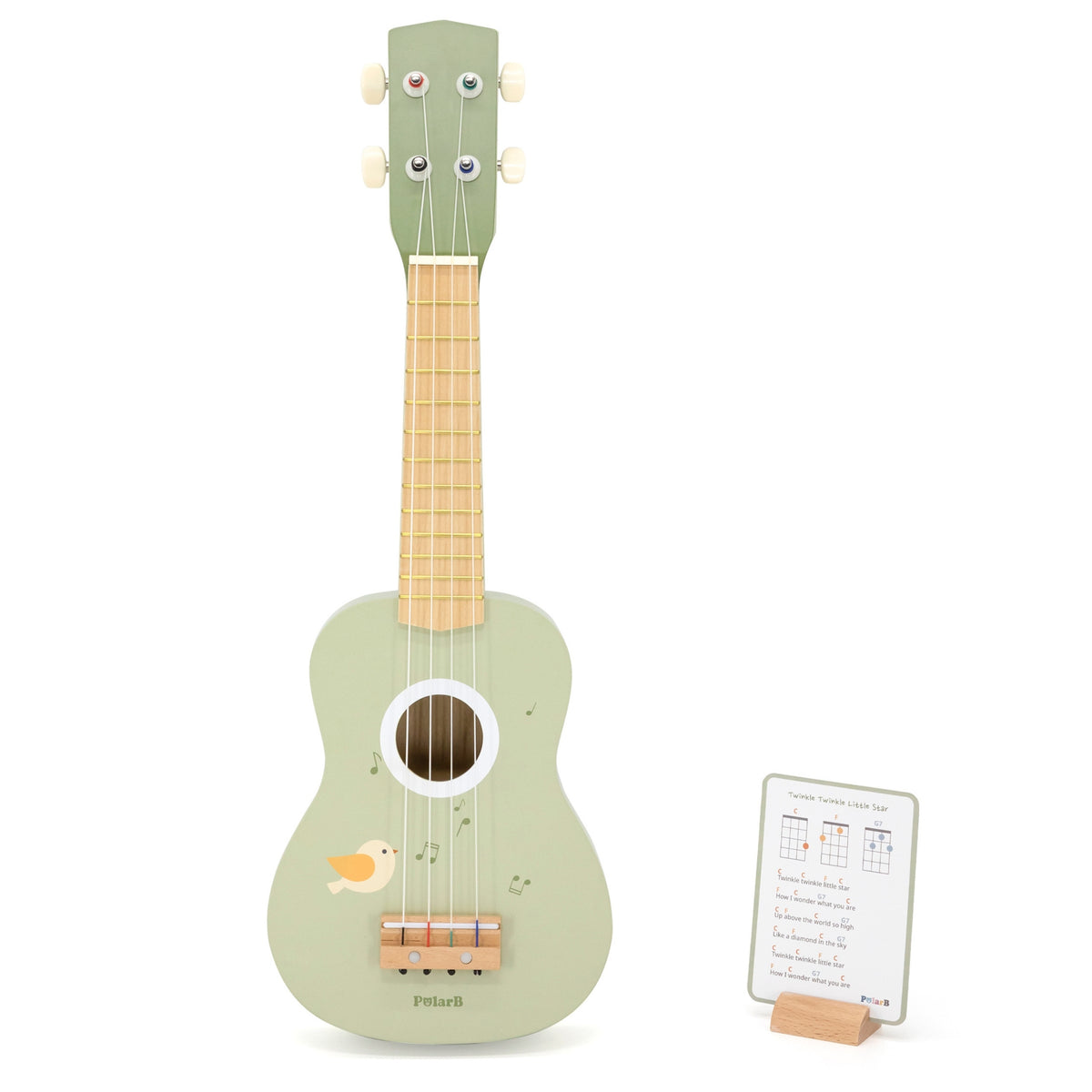 Viga PolarB medinė žalia ukulelė su natomis – nuotrauka 14