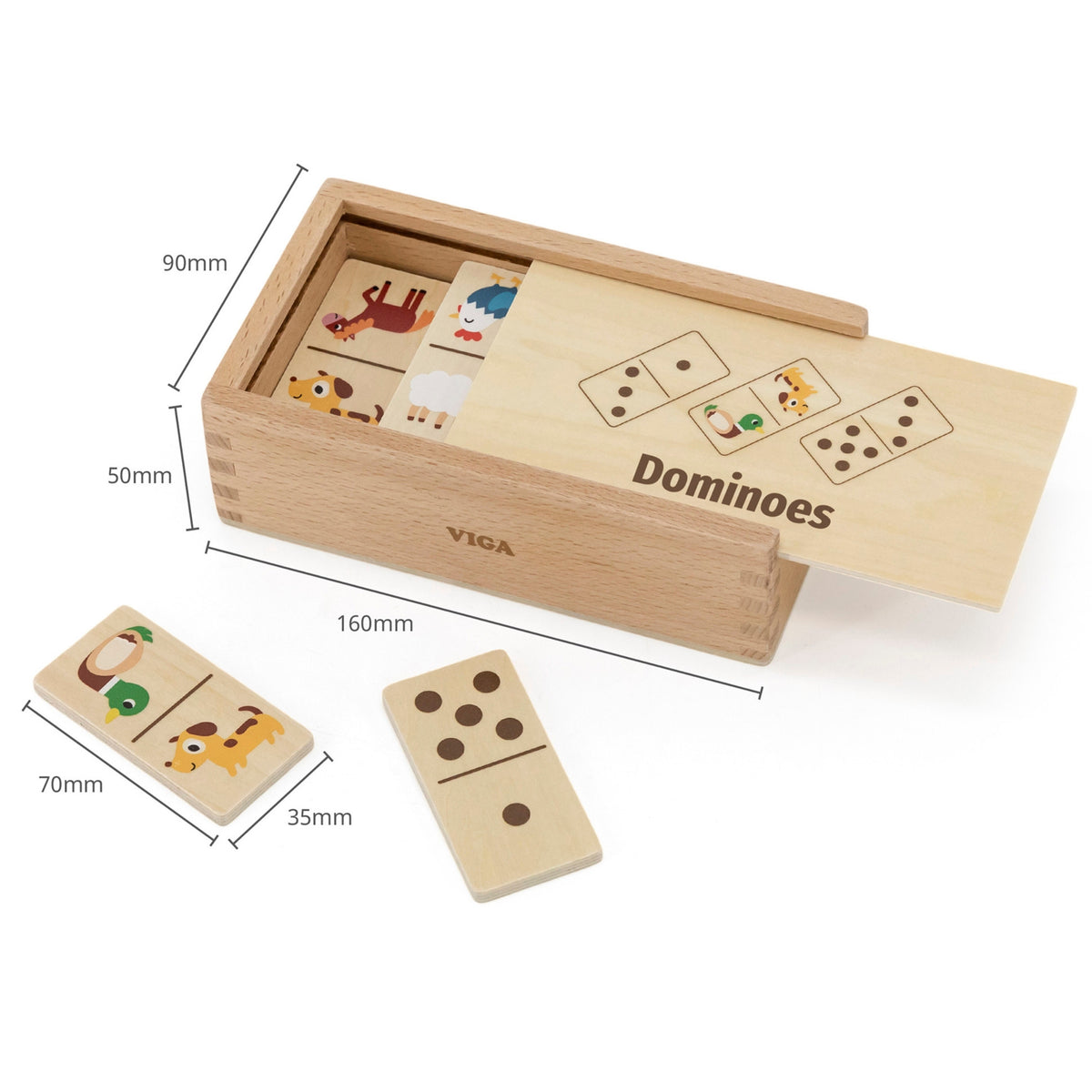 Viga domino dėžutės ir detalių matmenys