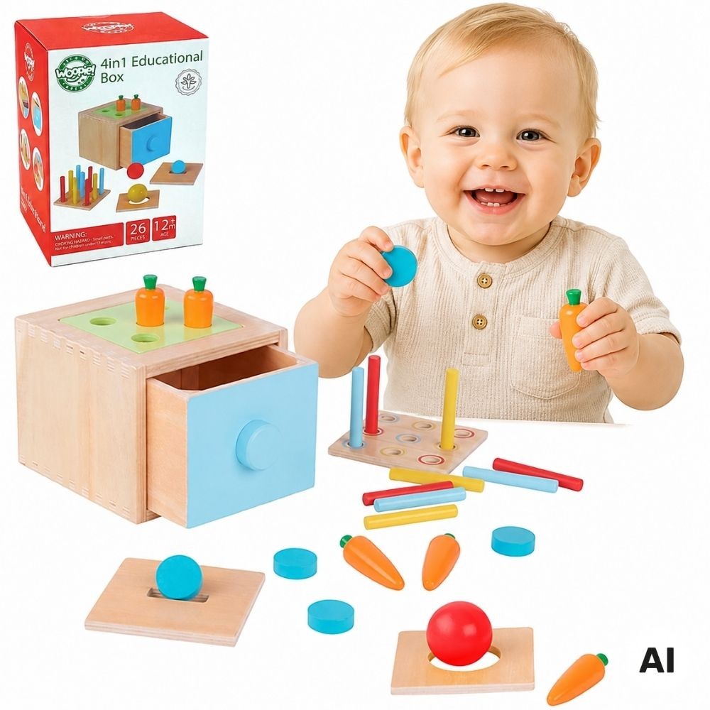 Woopie Green Medinė Montessori Rūšiuoklė 4in1 – 1 nuotrauka