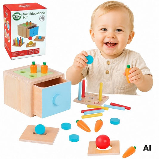 Woopie Green Medinė Montessori Rūšiuoklė 4in1 – 1 nuotrauka