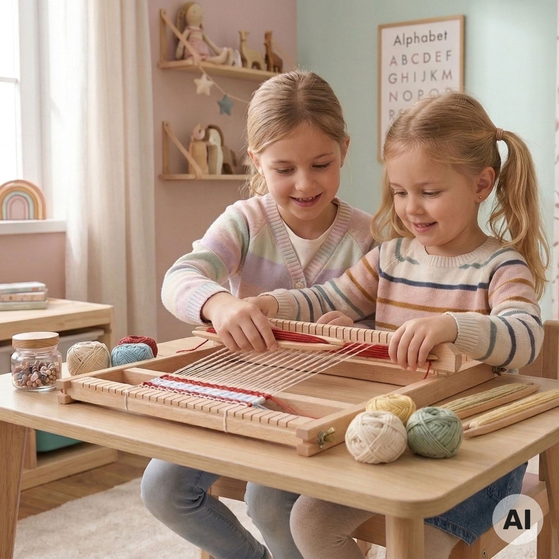 Viga Medinės Audimo Staklės Vaikams – 3 nuotrauka
