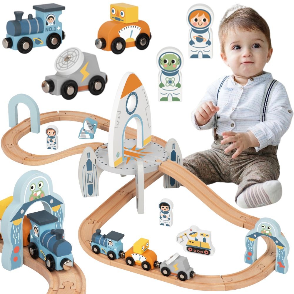 Tooky Toy medinis kosminio traukinio rinkinys – nuotrauka 1