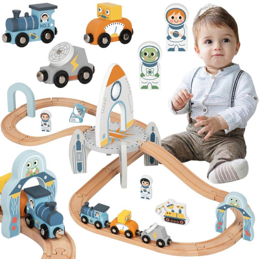 Tooky Toy medinis kosminio traukinio rinkinys – nuotrauka 1