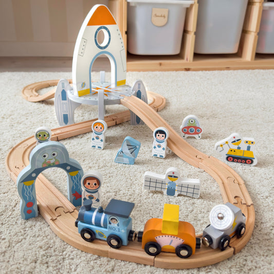 Tooky Toy medinis kosminio traukinio rinkinys – nuotrauka 2