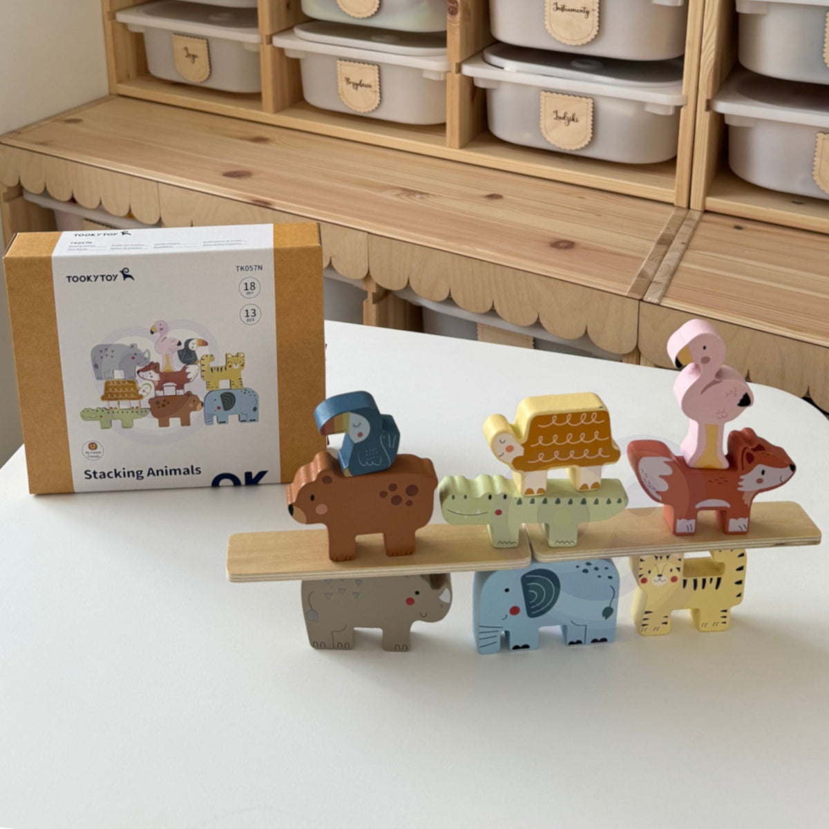 Tooky Toy Medinių Gyvūnų Balansavimo Rinkinys, 13 Dalių – 4 nuotrauka