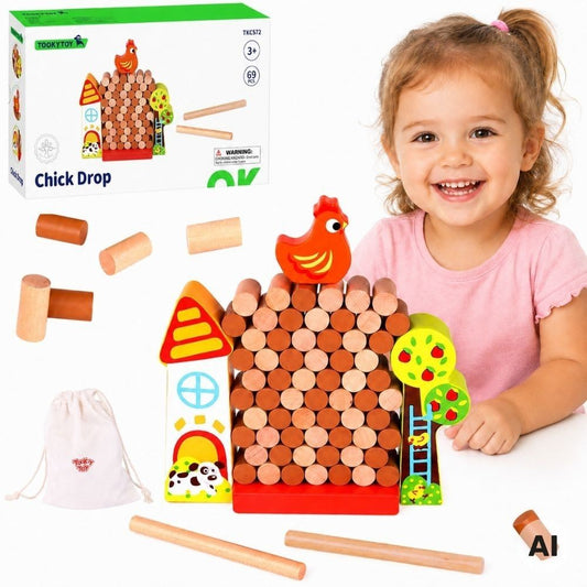 Tooky Toy Medinis Vikrumo Žaidimas „Krentanti Višta“ – 1 nuotrauka
