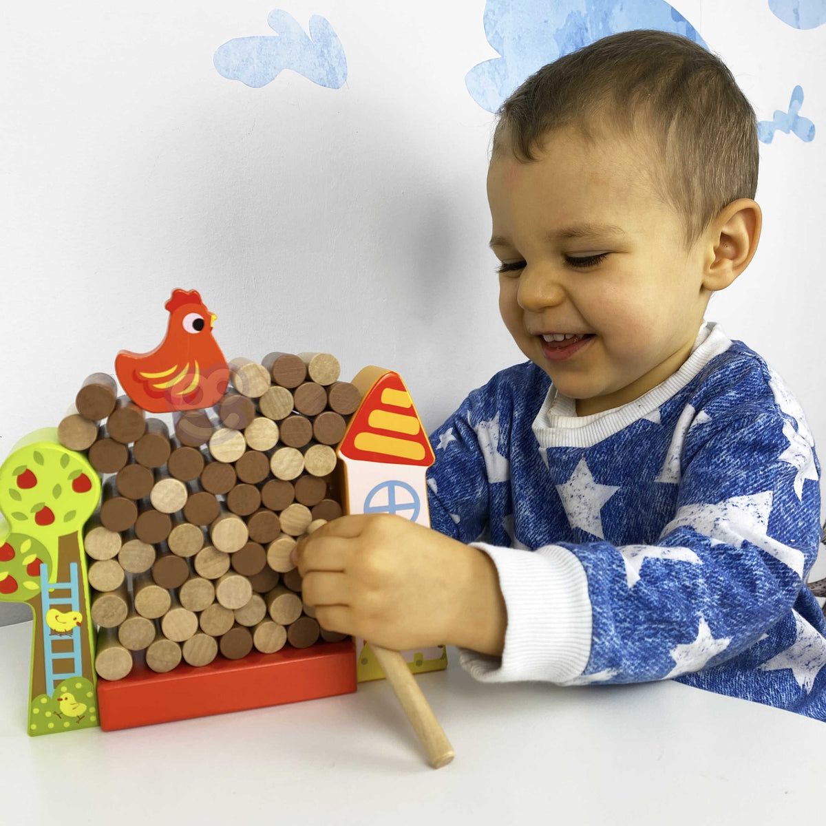 Tooky Toy Medinis Vikrumo Žaidimas „Krentanti Višta“ – 3 nuotrauka