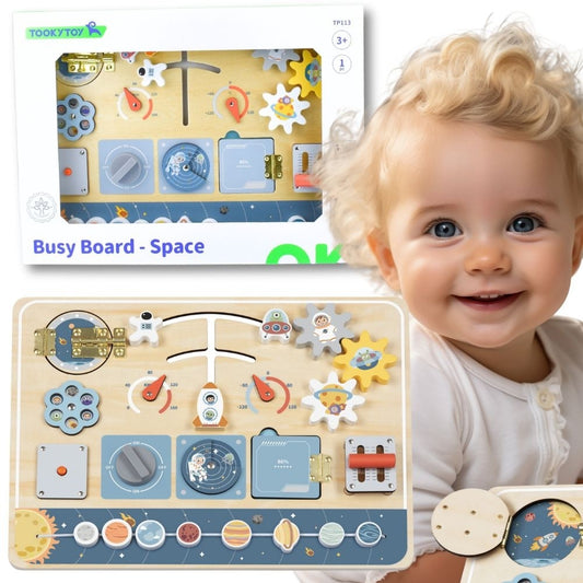 Tooky Toy medinė Montessori kosmoso veiklos lenta – nuotrauka 1